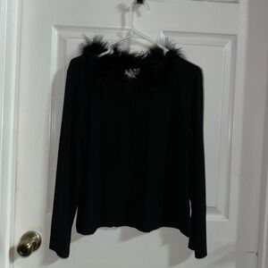 Western Connection Vintage Black Feather Boa Shirt Size Large